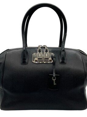 VBH Black Leather Brera Double Zip Satchel